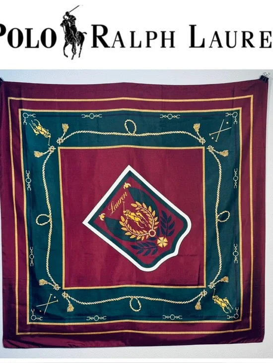 POLO Ralph Lauren LAUREN Uni Crest Equestrian vintage large square Scarf Japan - Picture 1 of 11